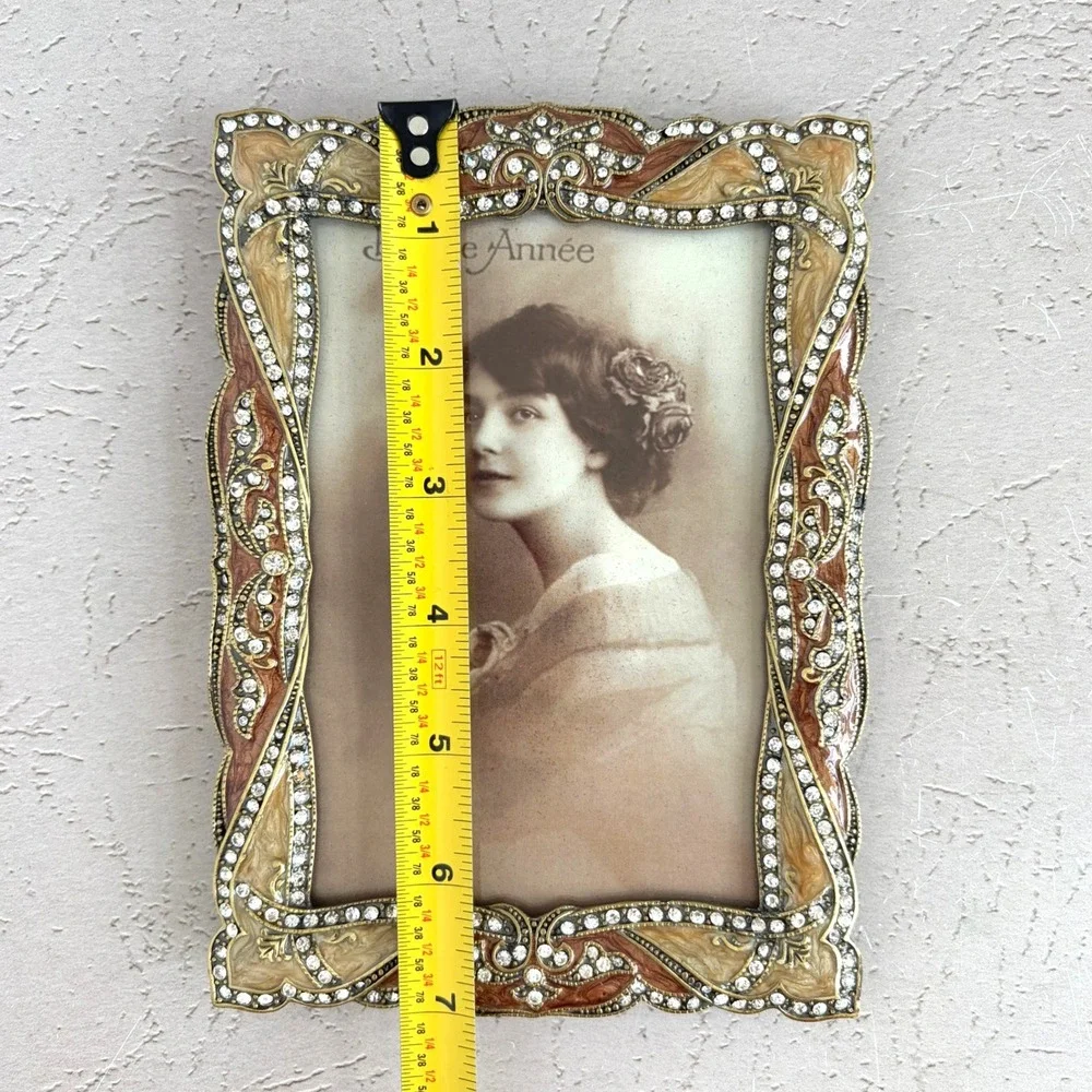 Vintage Style Ornate Art Nouveau Enamel Rhinestone 4x6 Picture Frame Bronze